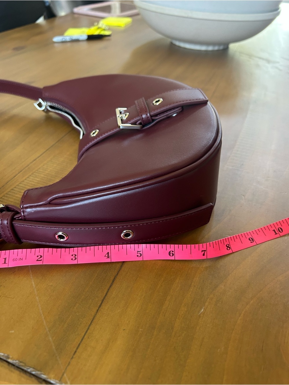 Women's Crescent Shoulder Bag in Deep Burgundy - Picture 7 of 11